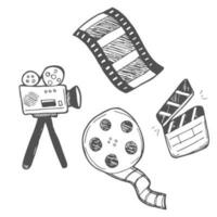 hand drawn doodle cinema icon illustration set isolated vector