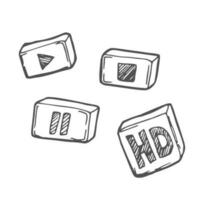 Player icons vector. Hand drawn. Player buttons and symbols. Player controls. Set Of pencil drawn player buttons in a doodle style. vector