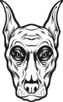 Scary zombie dog head face logo illustration monochrome  vector illustrations for your work logo, merchandise t-shirt, stickers and label designs, poster, greeting cards advertising business