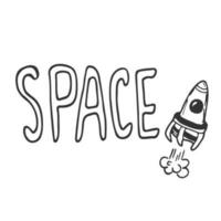 Space lettering, label set. Stylized space lettering with doodle style elements. Typographic design, retro vector illustration