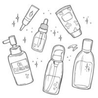 Doodle cosmetic bottle icon in vector. Skin care products. Beauty and skin care vector