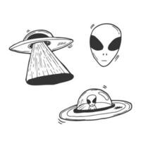 Set of UFOs. Drawing sketch. Vector illustration. Space concept