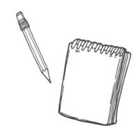 Hand drawn doodle sketch open notebook with pencil vector