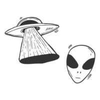 Set of UFOs. Drawing sketch. Vector illustration. Space concept