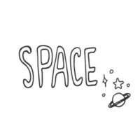 Space lettering, label set. Stylized space lettering with doodle style elements. Typographic design, retro vector illustration