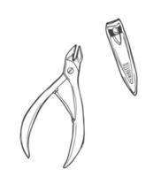 Doodle vector set of nail clipper. Isolated sketch on white background