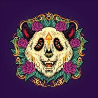 azúcar cráneo panda cabeza con floral antecedentes ilustraciones vector para tu trabajo logo, mercancías camiseta,