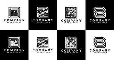 Digital modern line letter Z logo design set. Technology initial Z logo branding. vector