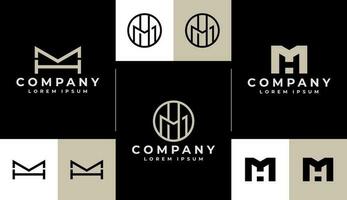 Minimalist line geometric letter M H MH HM logo design. Fancy initial MH HM logo. vector