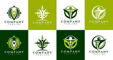 Abstract eco human health logo design. Luxury leaf chiropractic people logo vector