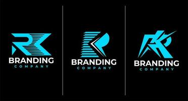 Modern speed line letter R K RK KR logo design. Digital stripe line initial RK. vector