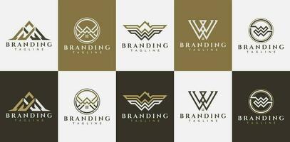 Luxury business letter W WW logo design set. Elegant line initial WW logo brand vector