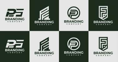 Set of initial letter P F PF logo design branding. Minimalist logo PF design. vector