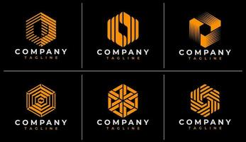 Geometric line abstract hexagon logo design bundle. Modern technology box logo. vector