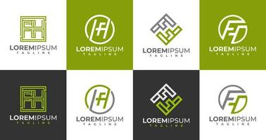 Modern line letter F H FH logo design template. Minimalist initial FH HF logo. vector