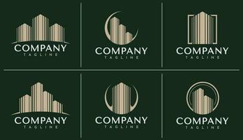 Luxury stripe line building property logo design. Abstract tower building logo. vector