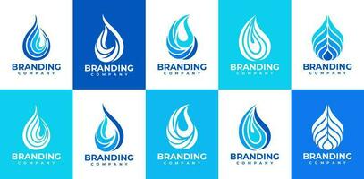 Modern abstract waterdrop logo design set. Simple line water liquid logo brand. vector