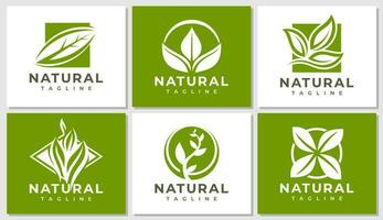 conjunto de resumen natural hoja planta logo diseño. sencillo orgánico vegano hoja logo. vector