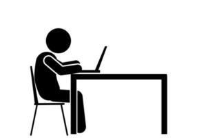 People work at computers and laptop. stick figure and pictogram. vector