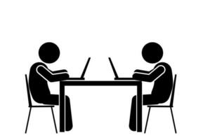 People work at computers and laptop. stick figure and pictogram. vector