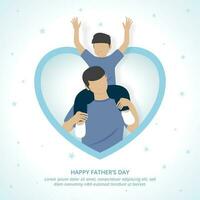 Square fathers day background with a father holding up the son in a shaped love frame vector