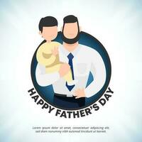 Square fathers day background with a father holding up the son with a smile vector