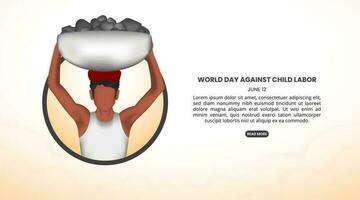 World day against child labor background with a child holding up rocks in a rounded frame vector