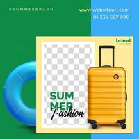 summer creative square banner bundle with summer elements illustration vector