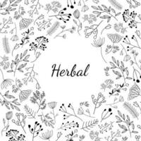 Vector flower frame line art. Floral card with leaves