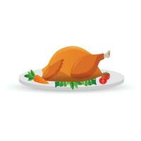 Plate with roasted Chicken vector on white background