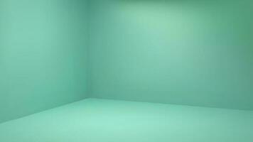 3d pastel corner studio wall background. Vector backdrop of empty turquoise angle room perspective shoot mock up. Abstract interior space for podium beauty mockup template. Green cosmetic stand.
