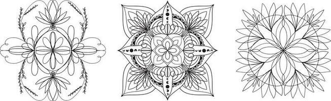 Mandala vector graphics. Mandala set line art. Mandala with plant elements.