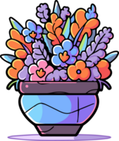 Hand Drawn bouquet of flowers in a pot in doodle style png