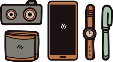 Hand Drawn electronic device in flat lay style png