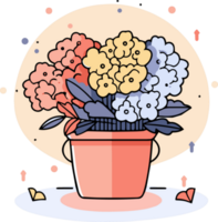 Hand Drawn bouquet of flowers in a pot in doodle style png