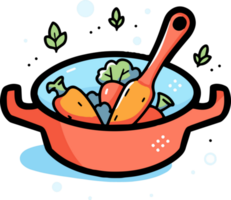 Hand Drawn healthy food in the pan in doodle style png