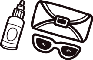 Hand Drawn cute Sunscreen and glasses in doodle style png