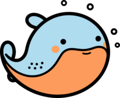 Hand Drawn cute whale in doodle style png