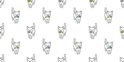 cat Seamless pattern vector kitten calico fish salmon cartoon scarf isolated tile background doodle illustration repeat wallpaper white pastel