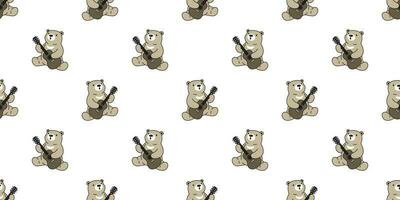 Bear seamless pattern vector polar bear guitar sitting scarf isolated cartoon illustration tile background repeat wallpaper brown