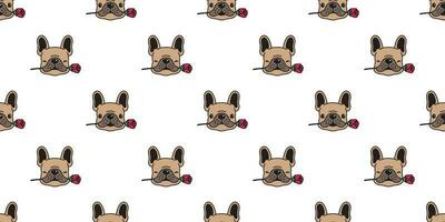 Dog seamless pattern french bulldog vector valentine rose flower tile background cartoon scarf isolated repeat wallpaper illustration brown