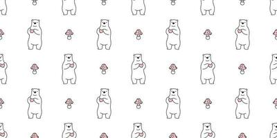 Bear seamless pattern vector polar bear heart valentine mushroom cartoon illustration tile background wallpaper scarf isolated