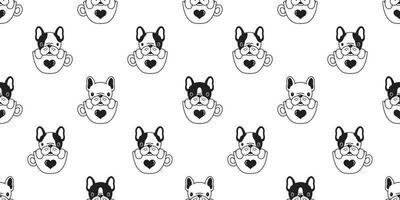 Dog seamless pattern vector french bulldog pug isolated cup heart valentine background wallpaper doodle