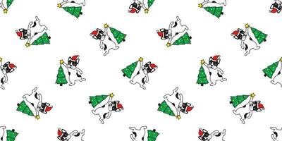 dog seamless pattern vector Christmas tree french bulldog Santa Claus hat scarf isolated repeat wallpaper tile background illustration doodle