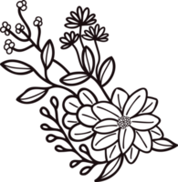 Hand Drawn flowers with twigs in doodle style png