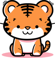 Hand Drawn cute tiger in doodle style png