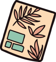 Hand Drawn cute notebook with leaves in doodle style png