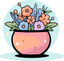 Hand Drawn bouquet of flowers in a pot in doodle style png