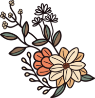 Hand Drawn flowers with twigs in doodle style png