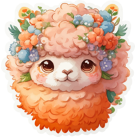 linda alpaca ilustración pegatina con ai generativo png